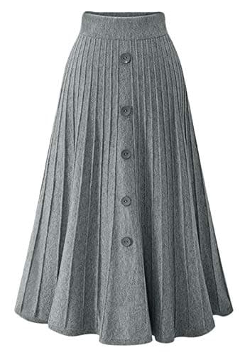 Youhan Women's High-Waist A-Line Pleated Knit Skirt — Gray