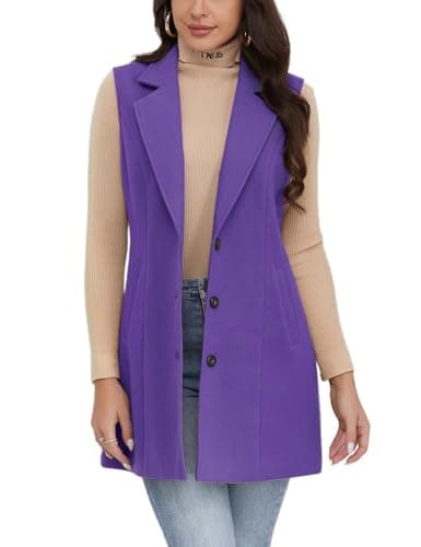 IDEALSANXUN Women's Plaid Sleeveless Blazer Jacket for Fall Winter — Pure Purple