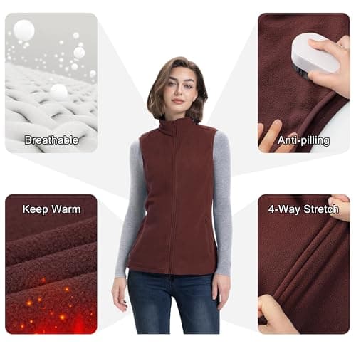 Women's Lightweight Warm Polar Fleece Vest with Zip Pockets for Winter