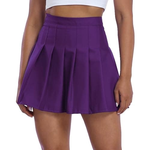 Tivifox Women's High-Waisted Pleated Skirt with Shorts Mini Skorts — Purple