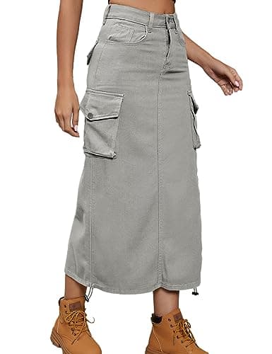 Cargo Denim Skirt for Women — Light Grey