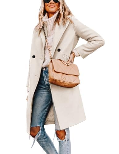 Yidarer Women's Mid-Long Wool Notch Lapel Casual Trench Coat — Beige