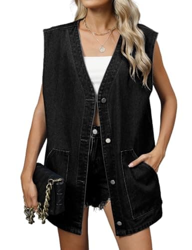 IDEALSANXUN Women's Oversized Denim Vest Button-Down Summer Jacket
