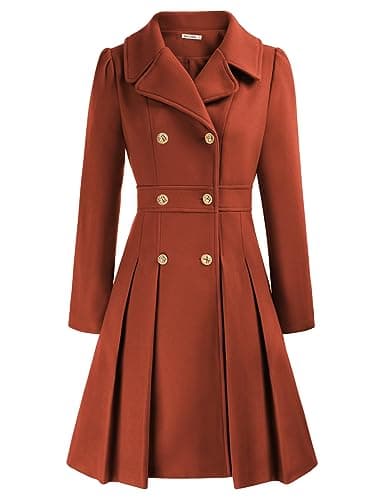 GRACE KARIN Women's Trench Coat Notch Lapel Double Breasted Pea Coat Jacket — Orange