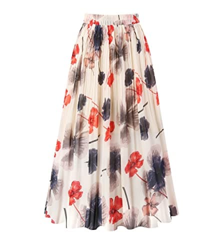 Chic Women's Chiffon Pleated A-Line Midi Skirt — 01beige Flower