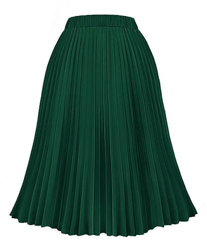Carcos Plus Size High Waist Flowy A-Line Mini/Midi Skirt XL-5XL — A851-green