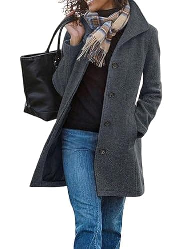 UTCOCO Women's Casual Thicken Pea Coat Mid Long with Pockets — Grey