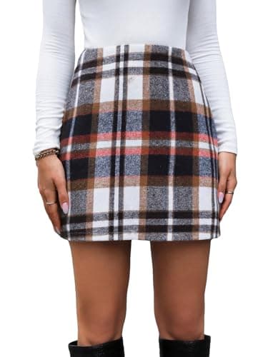 MakeMeChic Women's High Waisted Plaid Pencil Mini Skirt — Brown Black White