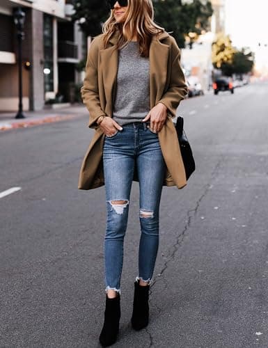 Hooever Women's Notched Lapel Wool Coat Pea Blazer Jacket