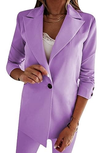 WIWIQS Women's Comfortable Long-Sleeve Open Front Blazer Suit — Slim Purple