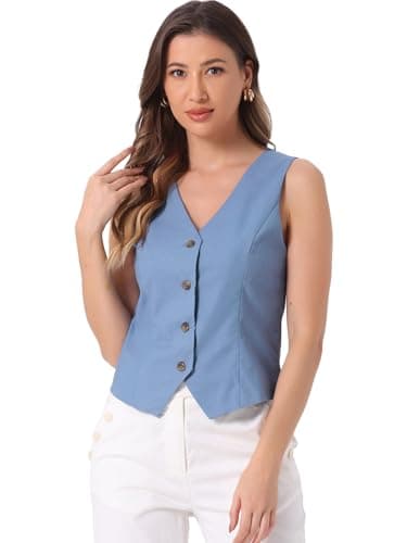 Allegra Linen Vest for Women's Summer Fashion V-Neck Crop Top — Light Blue