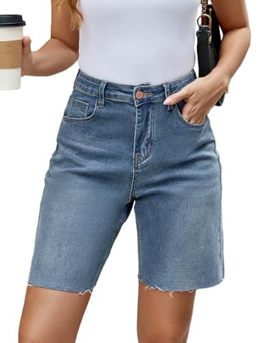 TOSATISFINE Women's High-Waisted Stretch Jean Shorts — Blue-raw Hem