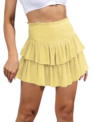 2024 Women's Ruffle Mini Skirt A-Line Pleated Cute Style — Yellow