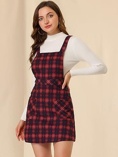 Women's Christmas Plaid Tartan Pinafore Dress