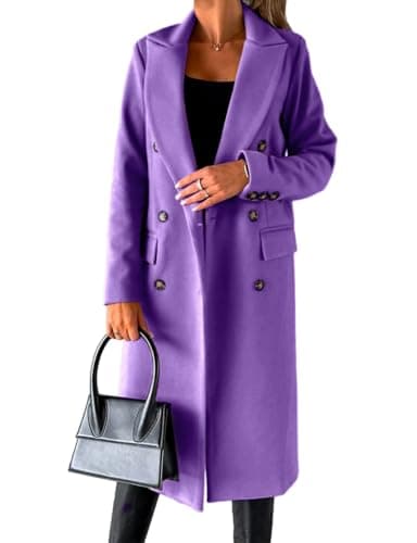 Women's Long Wool Trench Coat for Fall and Winter — Purple