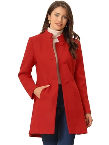 Allegra K Women's Mid-Long Winter Stand Collar Overcoat — Bright Red