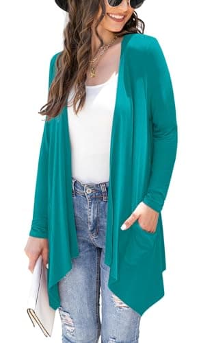 Veryoung Women's Lightweight Floral Long Sleeve Cardigan with Pockets — A12-teal