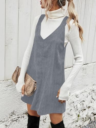 Koinshha Women's Corduroy Mini V-Neck Pinafore Overalls