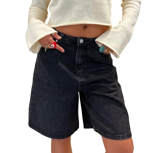 Winioder Y2K Wide Leg Denim Jean Shorts for Women