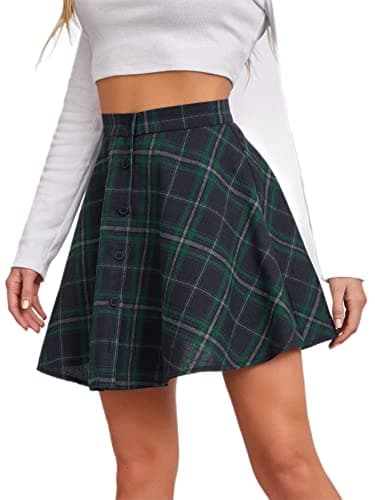 Y2K Plaid High-Waist A-Line Skirt for Women — Tartan Green Black