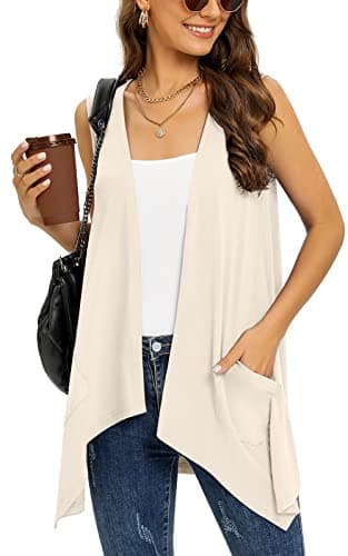 Veryoung Women's Lightweight Floral Long Sleeve Cardigan with Pockets — C06-light_apricot-sleeveless