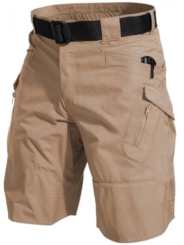 YAXHWIV Men's Lightweight Waterproof Cargo Shorts with Pockets — Khaki