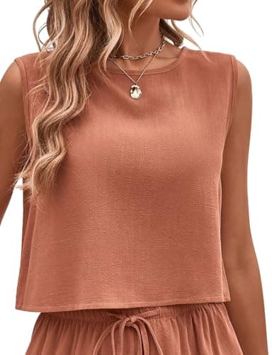 IDEALSANXUN Women's Casual Linen Tank Top for Spring Summer — Orange