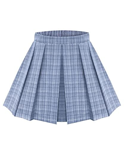 RITERA Plus Size Flared Casual Mini Skater Skirt/Pleated Plaid XL-5XL — A02-a261 -Blue Plaid