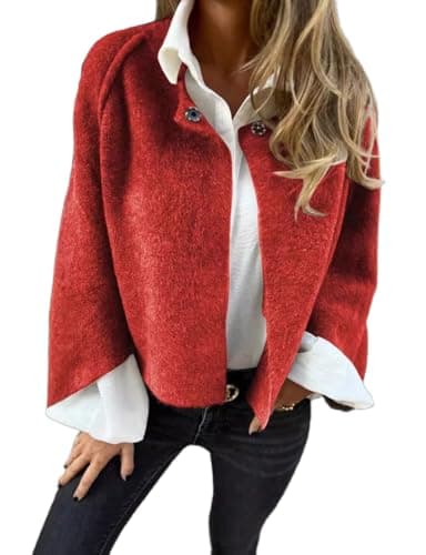 IDEALSANXUN Women's Cropped Wool Batwing Pea Coat Jacket