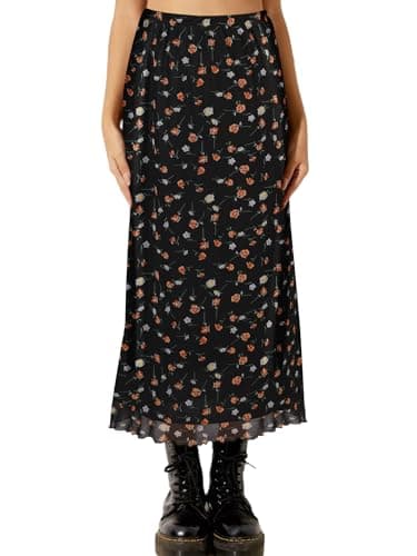 Avanova Bohemian Ditsy Floral Midi Skirt — Floral Black C