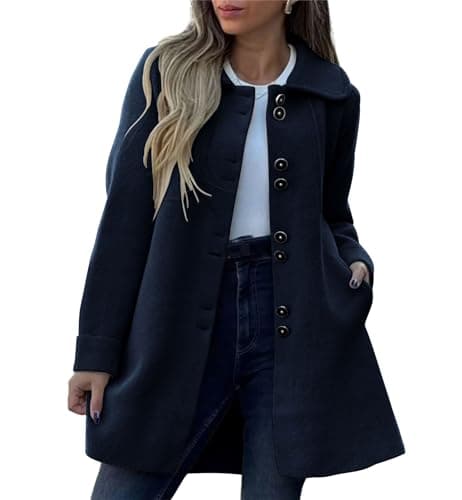 Women's Winter Casual Lapel Collared Wool Pea Coat — Black