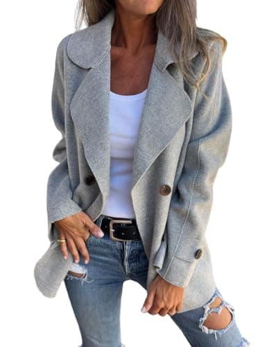 IDEALSANXUN Women's Wool Double Breasted Trench Coat — Grey