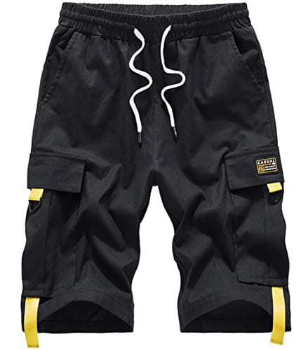 XinYangNi Men's Cargo Shorts Elastic Waist Casual Outdoor Lightweight Work Shorts Multi-Pockets — Black3