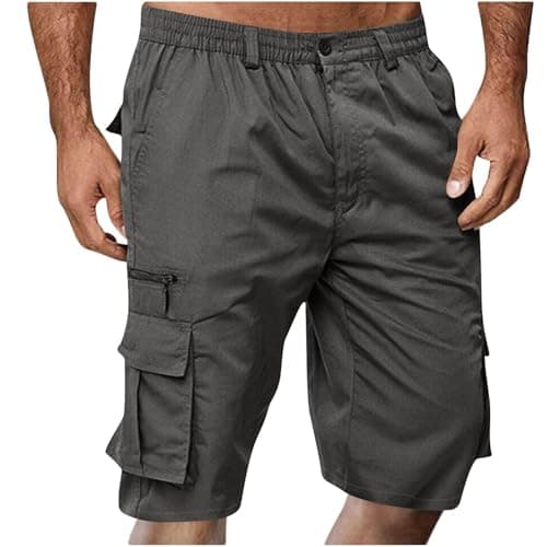 2024 Summer Mens Elastic Waist Cargo Shorts with Pockets — 01# Dark Gray