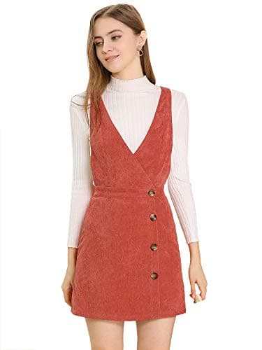 Allegra K Women's Mini Vintage A-Line Bib ChristmasOverall Pinafore Dress — Orange