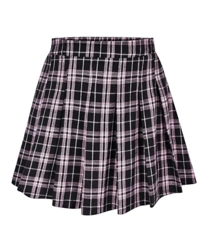 RITERA Plus Size Flared Casual Mini Skater Skirt/Pleated Plaid XL-5XL — A02-black Pink