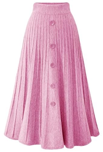 Youhan Women's High-Waist A-Line Pleated Knit Skirt — Pink