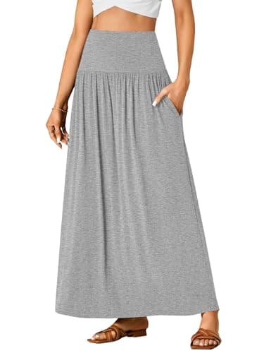 Vrtige Women's High-Waist Flowy A-Line Maxi Skirt with Pockets — Grey