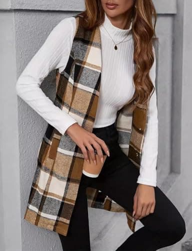 Plaid Vest for Women: Sleeveless Trench Coat for Fall/Winter