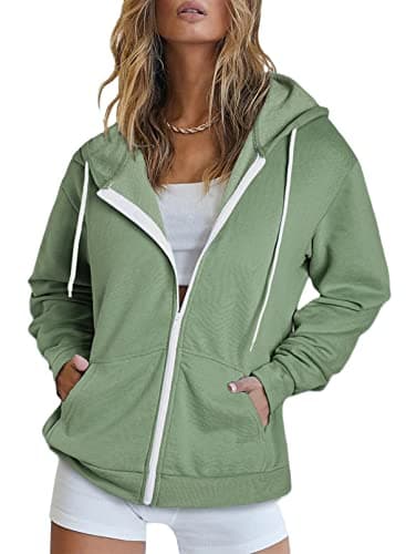 Women's Zip Up Hoodie Sweatshirt Jacket Coat — A Green 3