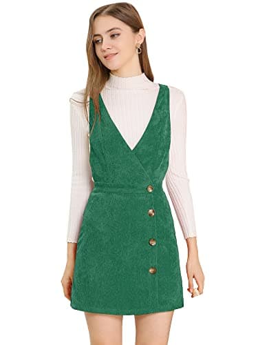 Allegra K Women's Mini Vintage A-Line Bib ChristmasOverall Pinafore Dress — Green