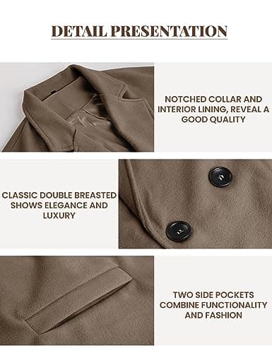 UANEO Women's Oversized Wool Blend Double Breasted Trench Overcoat Winter
