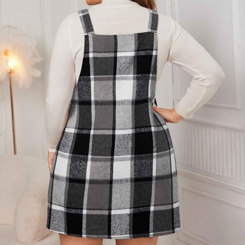 YADEOU Women Plus Size Cute Plaid Pinafore Dress with Pocket