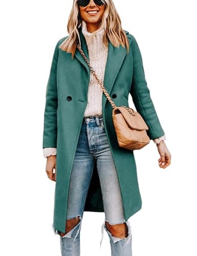 Tanming Women's Mid-Length Wool Blend Notch Lapel Trench Coat — Teal