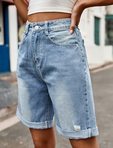 Women's Summer Casual Denim Shorts- High Waisted Ripped Jeans