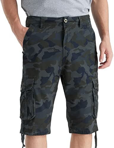 BEST SOUTH Men's Casual Long Cargo Shorts 13 Inches Relaxed Fit with Pockets — Navy Camo
