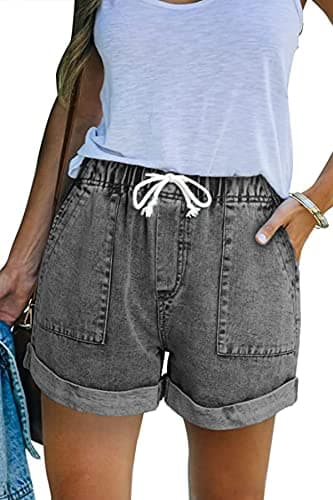 NEYOUQE Women's High-Waisted Ripped Casual Denim Shorts — A001-grey