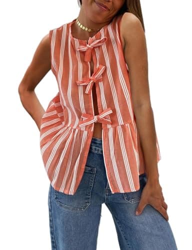IDEALSANXUN Striped Linen Vest for Women Spring Summer — Orange