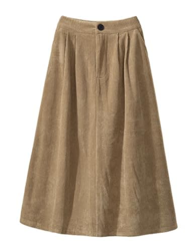 IDEALSANXUN High-Waisted Wool Midi Skirt for Women — Khaki