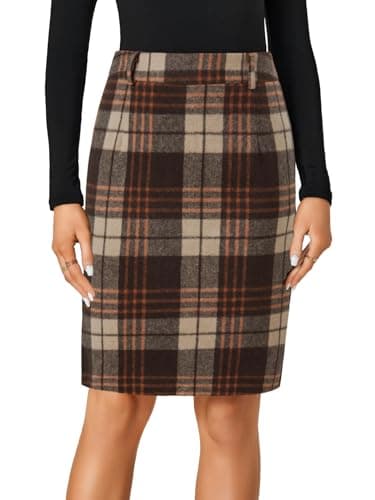 LYANER Women's Elegant Plaid Zippered High Waist Midi Skirt — Caramel#